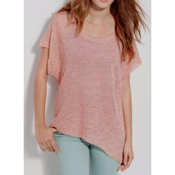 Free People Linen blend Peach Marled Asymmetric Hem Knit Boho Tunic Top - Picture 1 of 14